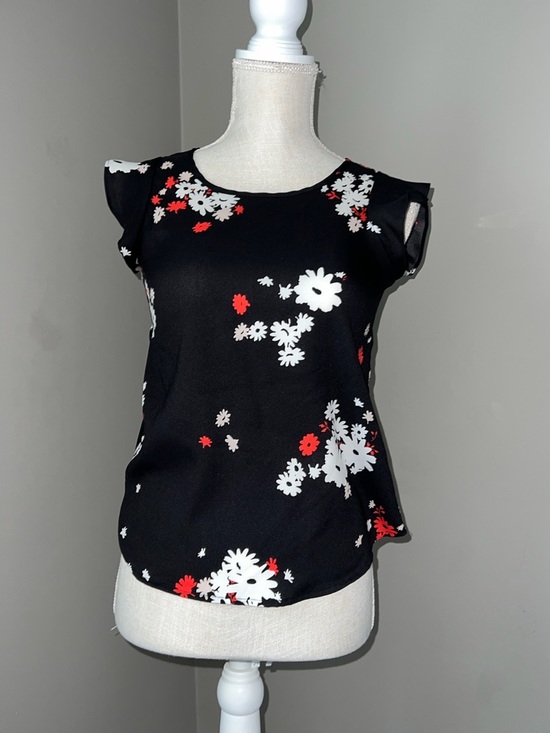 Ann Taylor Tops - Ann Taylor Black Floral Cap-Sleeve Women's Top - White & Red Daisy Print XXSP